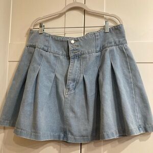 SHEIN Denim Pleated Mini Skirt in Light Blue